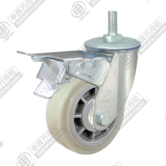 4" Threaded Stem Swivel Caster, Plastic-core Nylon Wheel, Total Lock Brake, M20*32