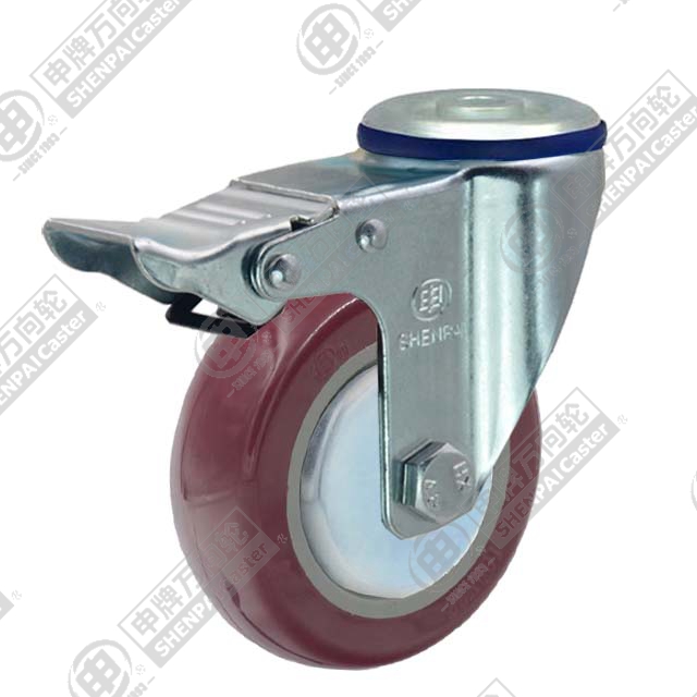 5" Bolt Hole Swivel Caster, Plastic-core Polyurethane Wheel, Total Lock Brake