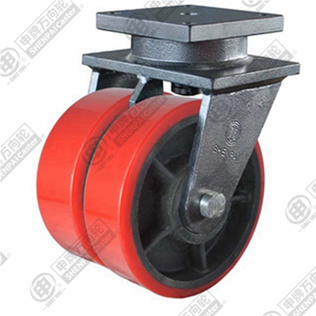 6" Top Plate Swivel Caster, Iron Core Polyurethane Wheel