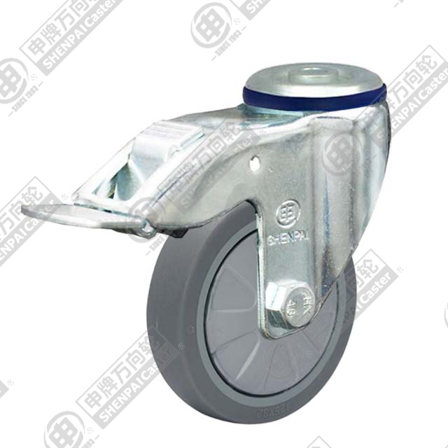 5" Bolt Hole Swivel Caster, Plastic-core TPE Wheel, Total Lock Brake