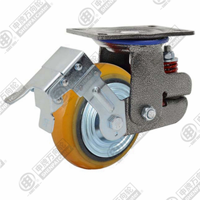 5" Top Plate Swivel Caster, Iron Core Polyurethane Wheel, Total Lock Brake