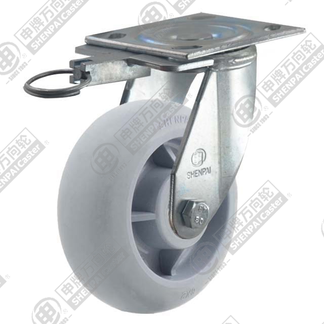 5" Top Plate Swivel Caster, Plastic-core TPE Wheel, Direction Lock Brake