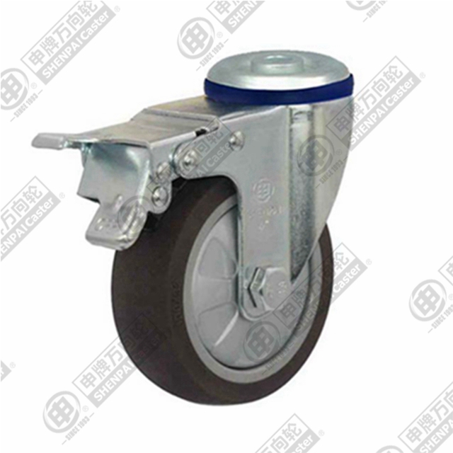 5" Bolt Hole Swivel Caster, Plastic-core TPE Wheel, Total Lock Brake