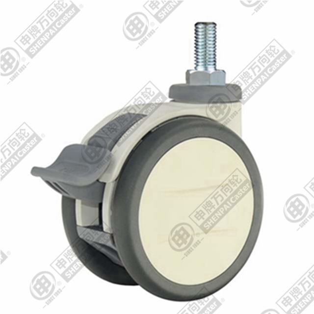 4" Threaded Stem Swivel Caster, Plastic-core Polyurethane Wheel, Total Lock Brake, M16*25