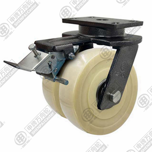 10" Top Plate Swivel Caster, MC Nylon Wheel, Rear Parking Brake