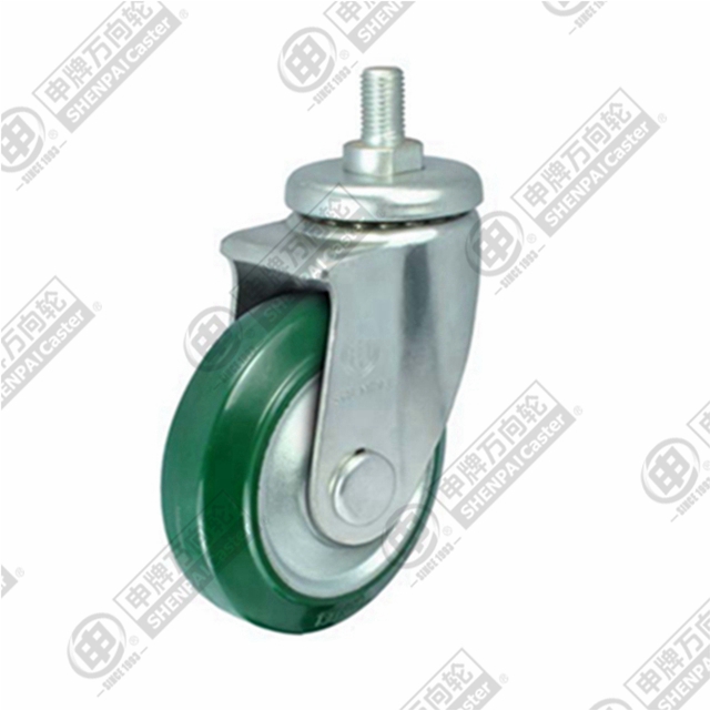 5" Threaded Stem Swivel Caster, Steel Core Rubber Wheel, M16*45