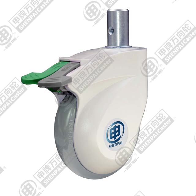 5" Round Stem Swivel Caster, Plastic-core Polyurethane Wheel, Direction Lock Brake