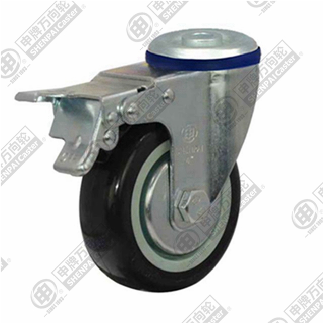3" Bolt Hole Swivel Caster, Plastic-core Polyurethane Wheel, Total Lock Brake