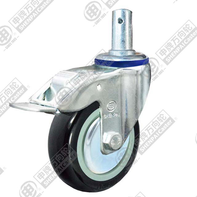 4" Round Stem Swivel Caster, Plastic-core Polyurethane Wheel, Total Lock Brake