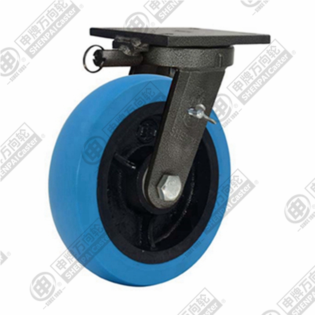 10" Top Plate Swivel Caster, Iron Core Nylon Wheel, Direction Lock Brake