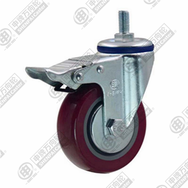 3" Threaded Stem Swivel Caster, Plastic-core Polyurethane Wheel, Total Lock Brake, M12*25