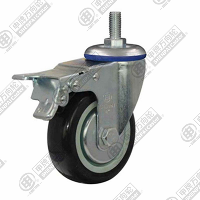 3" Threaded Stem Swivel Caster, Plastic-core Polyurethane Wheel, Total Lock Brake, M12*25