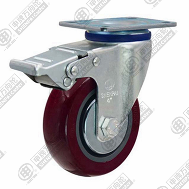 3" Top Plate Swivel Caster, Plastic-core Polyurethane Wheel, Total Lock Brake