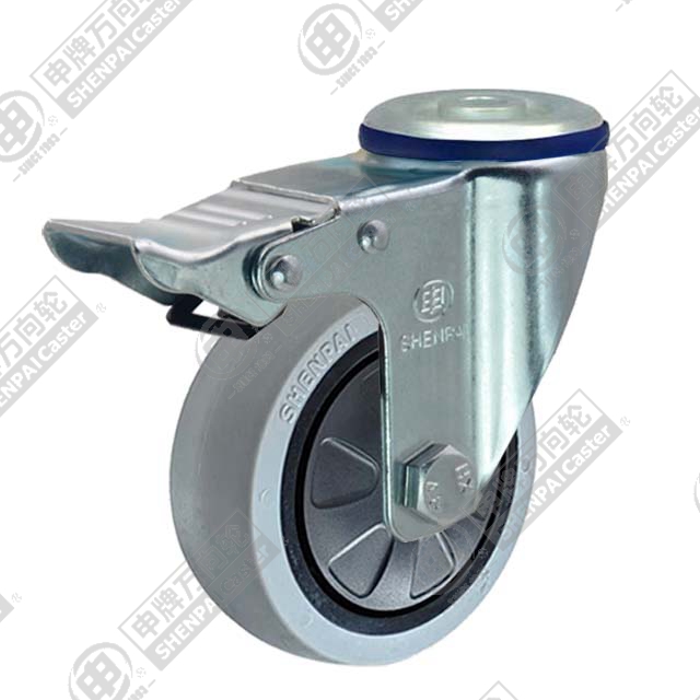 4" Bolt Hole Swivel Caster, Plastic-core TPE Wheel, Total Lock Brake