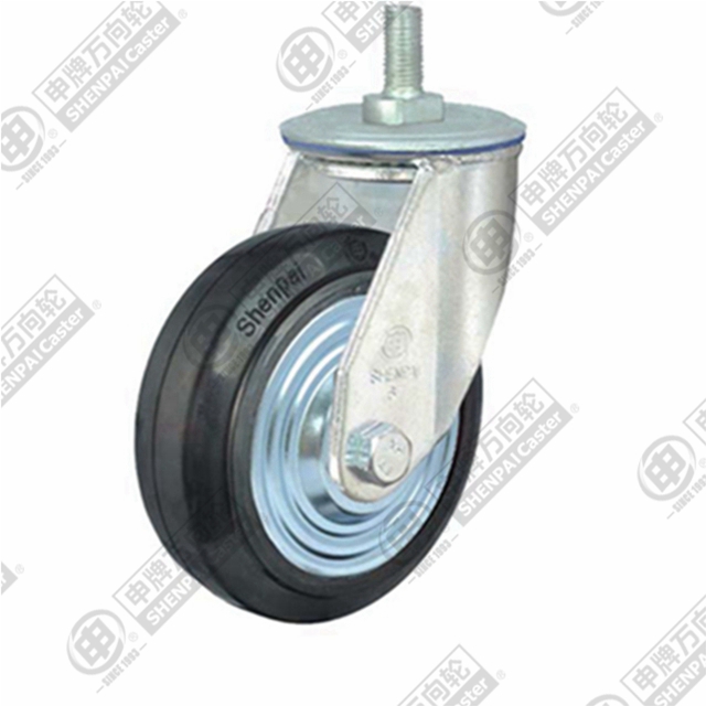 6" Threaded Stem Swivel Caster, Iron Core Rubber Wheel, M20*32