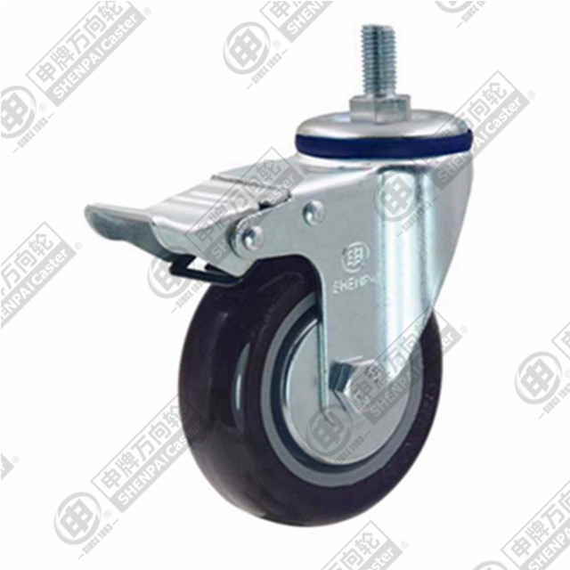 5" Threaded Stem Swivel Caster, Plastic-core Nylon Wheel, Total Lock Brake, M12*25