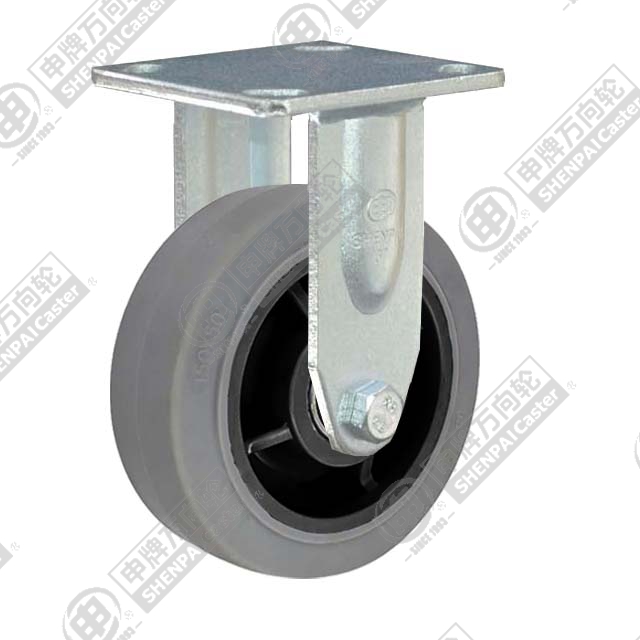 8" Top Plate Fixed Caster, Plastic-core TPE Wheel