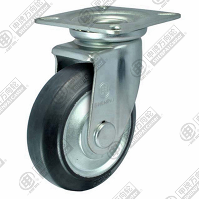 4" Top Plate Swivel Caster, Steel Core Rubber Wheel