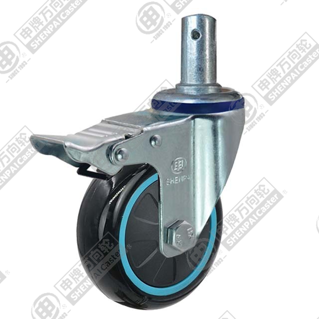3" Round Stem Swivel Caster, Plastic-core Polyurethane Wheel, Total Lock Brake
