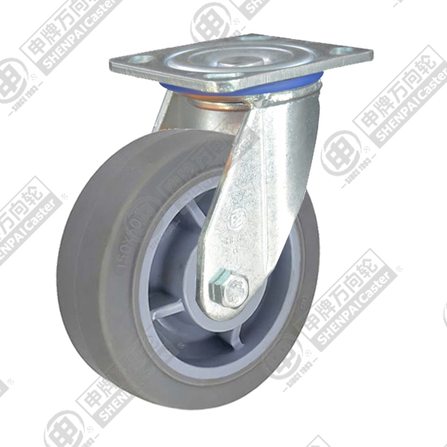 8" Top Plate Swivel Caster, Plastic-core TPE Wheel