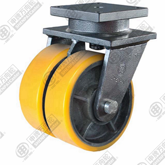 6" Top Plate Swivel Caster, Iron Core Polyurethane Wheel