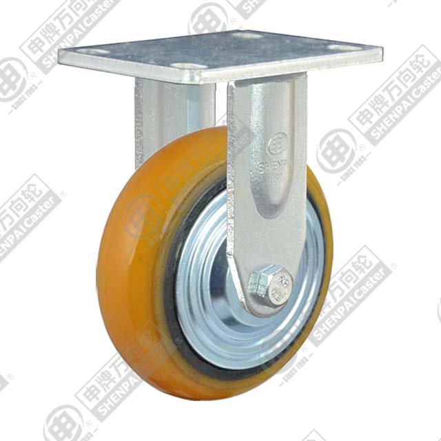 6" Top Plate Fixed Caster, Iron Core Polyurethane Wheel