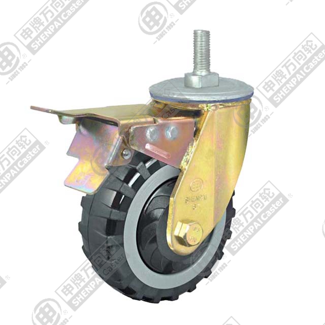 5" Threaded Stem Swivel Caster, Plastic-core Polyurethane Wheel, Total Lock Brake, M20*32