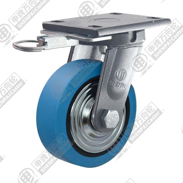 5" Top Plate Swivel Caster, Iron Core Nylon Wheel, Direction Lock Brake
