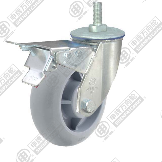 4" Threaded Stem Swivel Caster, Plastic-core TPE Wheel, Total Lock Brake, M20*32