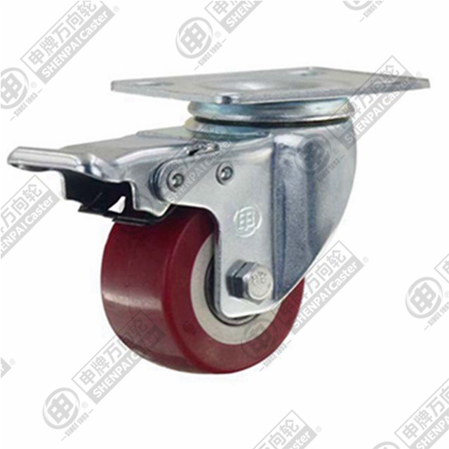 2" Top Plate Swivel Caster, Plastic-core Polyurethane Wheel, Total Lock Brake