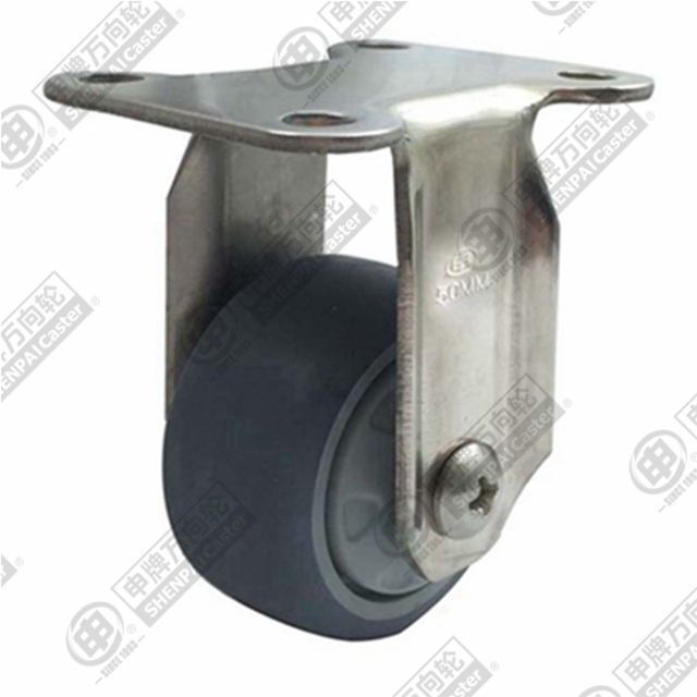 2" Top Plate Fixed Caster, Stainless Steel Frame, Plastic-core TPE Wheel
