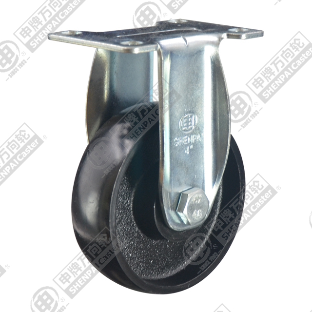 4" Top Plate Fixed Caster, Cast Iron Wheel