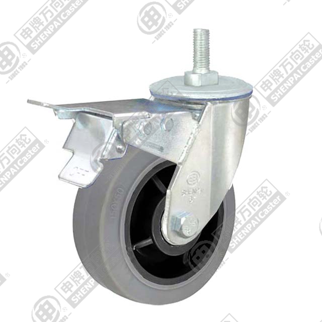8" Threaded Stem Swivel Caster, Plastic-core TPE Wheel, Total Lock Brake, M20*32