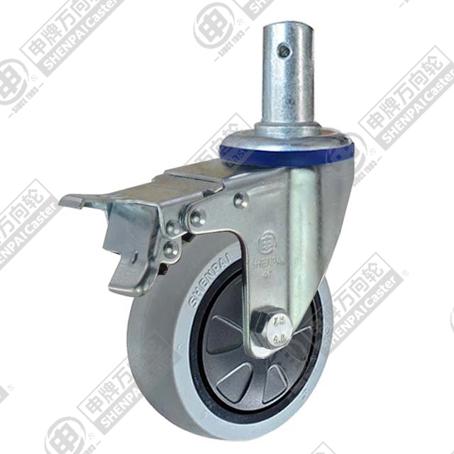 4" Round Stem Swivel Caster, Plastic-core TPE Wheel, Total Lock Brake