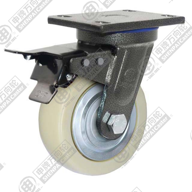 5" Top Plate Swivel Caster, Polypropylene Wheel, Total Lock Brake
