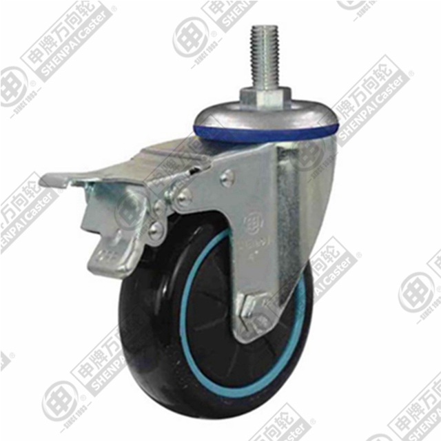 3" Threaded Stem Swivel Caster, Plastic-core Polyurethane Wheel, Total Lock Brake, M12*25