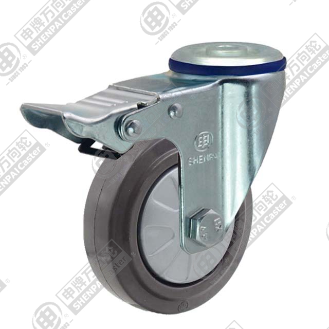 3" Bolt Hole Swivel Caster, Nylon Core Rubber Wheel, Total Lock Brake