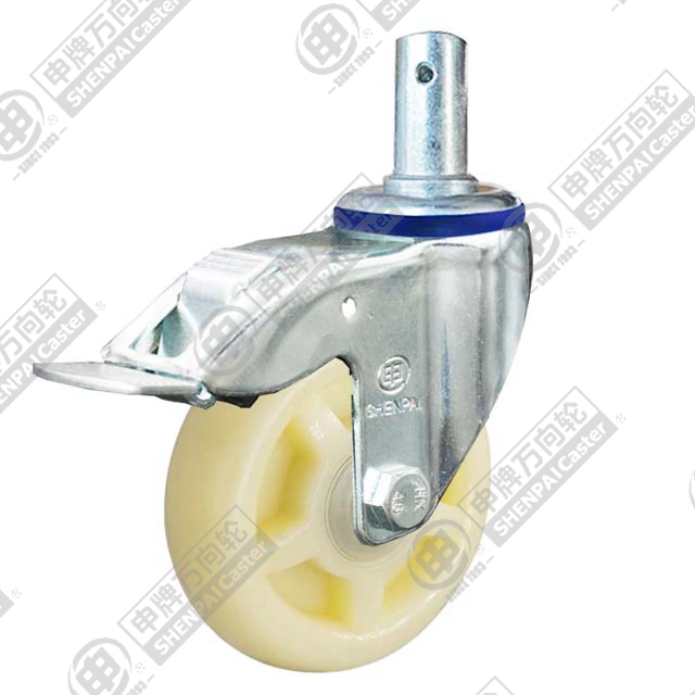 4" Round Stem Swivel Caster, Polypropylene Wheel, Total Lock Brake