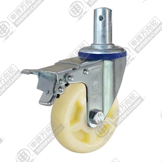 3" Round Stem Swivel Caster, Polypropylene Wheel, Total Lock Brake