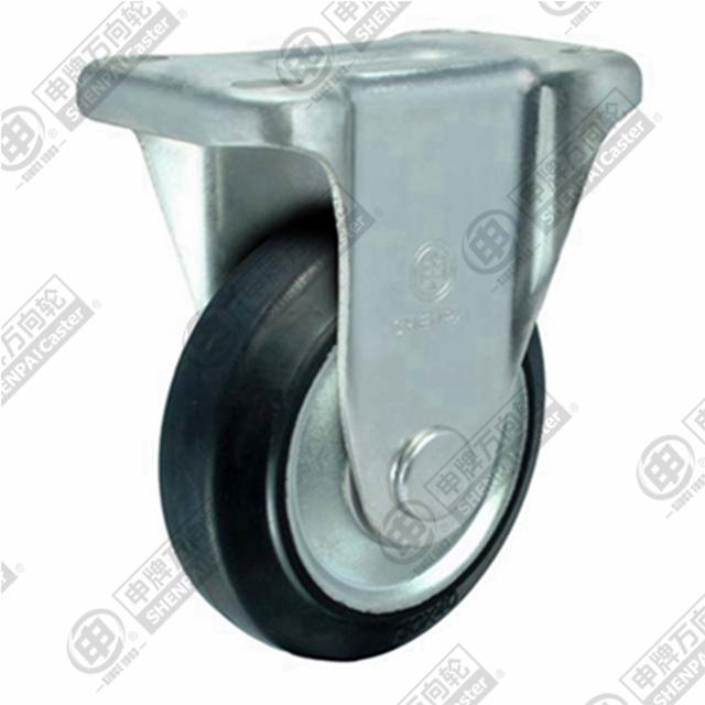 4" Top Plate Fixed Caster, Steel Core Rubber Wheel