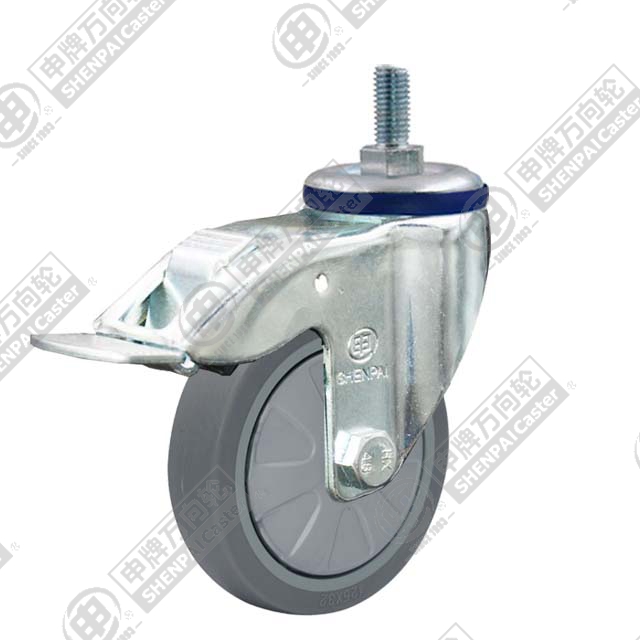 4" Threaded Stem Swivel Caster, Plastic-core TPE Wheel, Total Lock Brake, M12*25