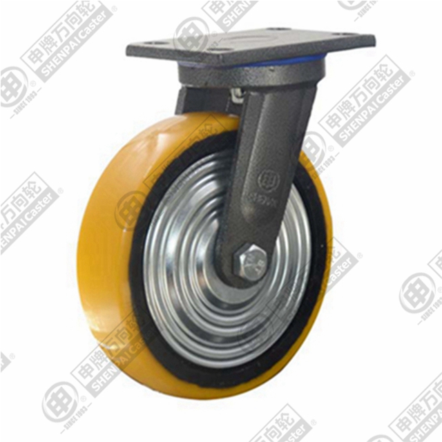 5" Top Plate Swivel Caster, Iron Core Polyurethane Wheel