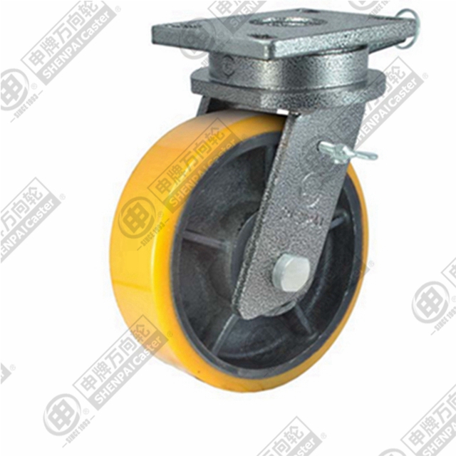 6" Top Plate Swivel Caster, Iron Core Polyurethane Wheel, Direction Lock Brake