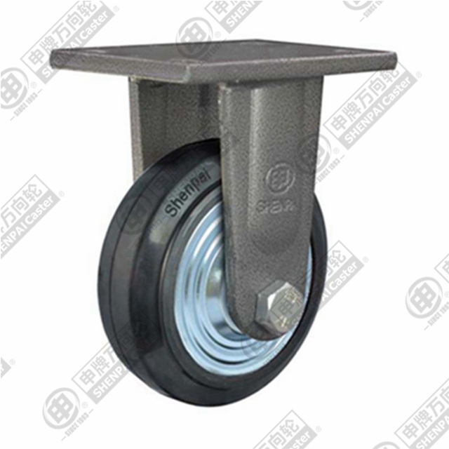 5" Top Plate Fixed Caster, Iron Core Rubber Wheel, Direction Lock Brake