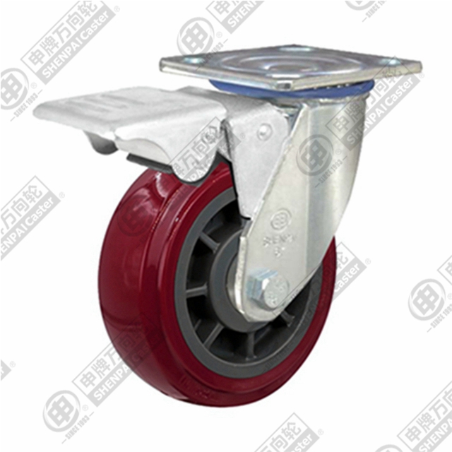 6" Top Plate Swivel Caster, PVC Plastic Wheel, Total Lock Brake
