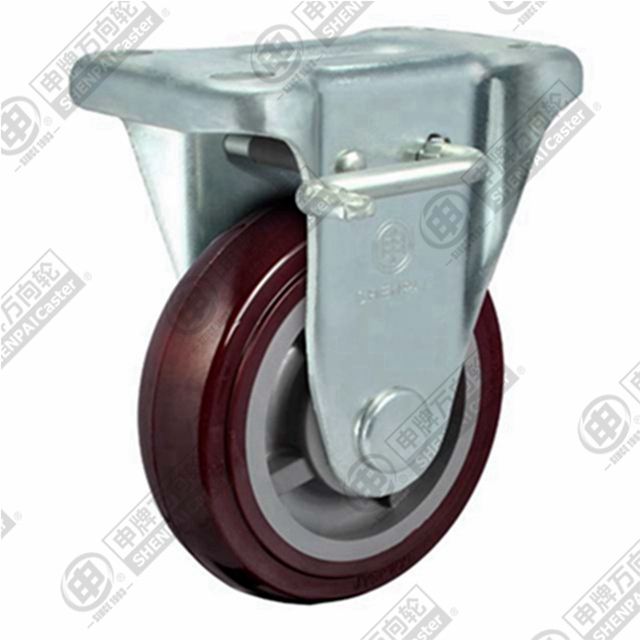 6" Top Plate Fixed Caster, Plastic-core Polyurethane Wheel, Rear Parking Brake