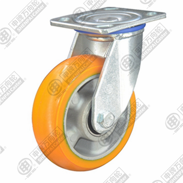 5" Top Plate Swivel Caster, Aluminum Core Polyurethane Wheel