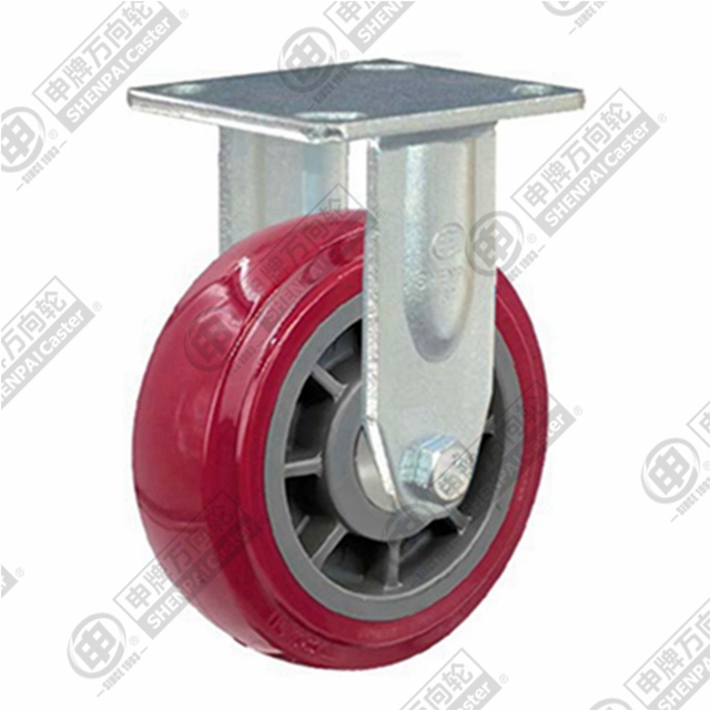 8" Top Plate Fixed Caster, Plastic-core Polyurethane Wheel