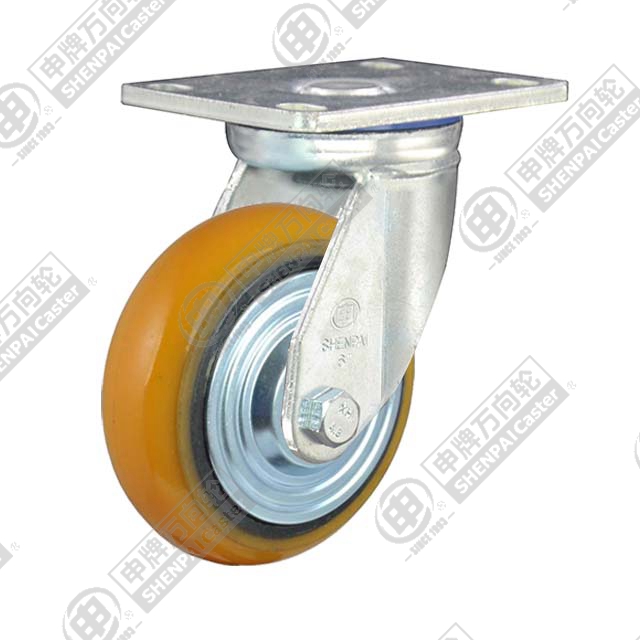 6" Top Plate Swivel Caster, Iron Core Polyurethane Wheel