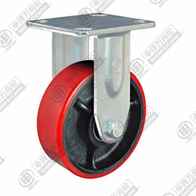 6" Top Plate Fixed Caster, Iron Core Polyurethane Wheel